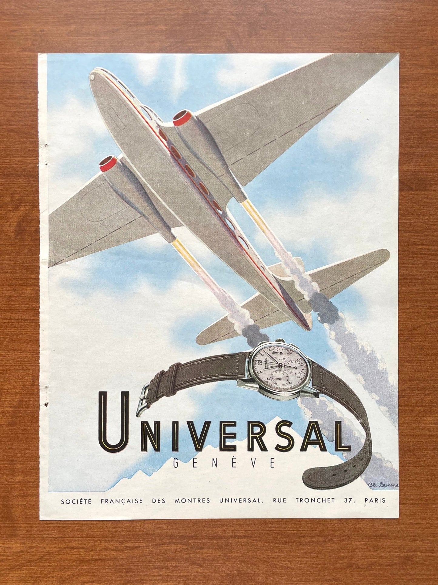 1948 Universal Geneve Compax with Airplane Advertisement