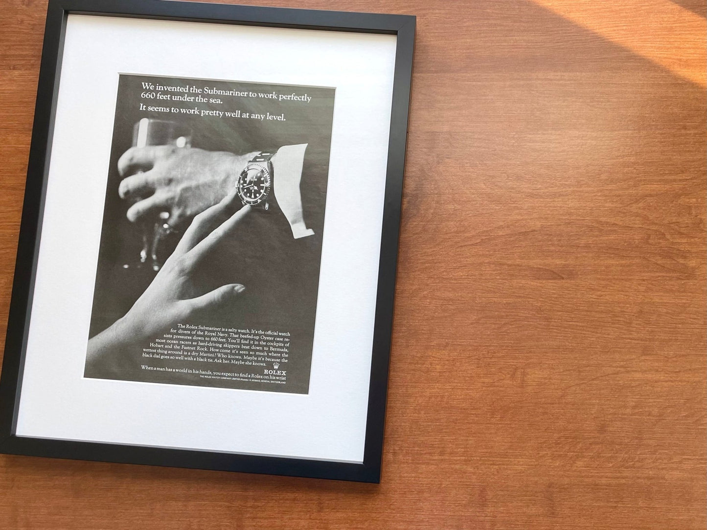 1966 Rolex Submariner "work pretty well at any level." Advertisement in Black Wood Frame