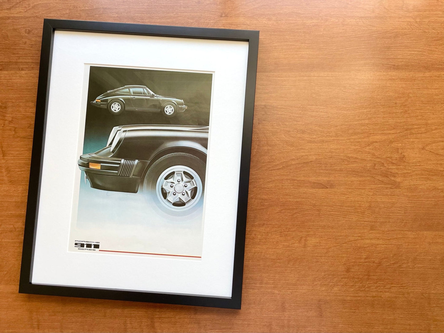 1980 Porsche 911 artwork Advertisement in Black Wood Frame