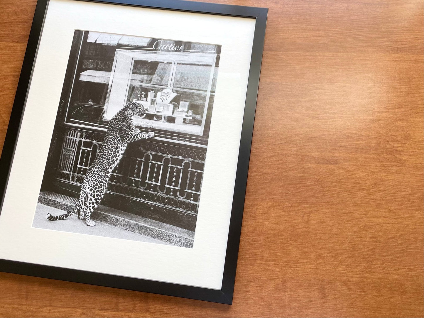 1999 Cartier "Panther Looking in Window" Advertisement in Black Wood Frame