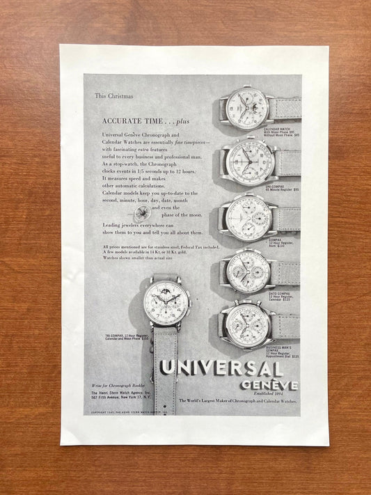 1947 Universal Geneve Chronographs and Calendars Advertisement