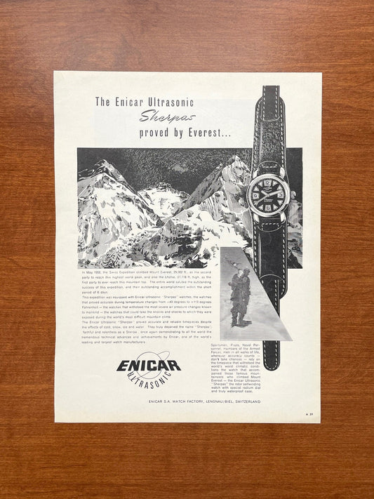 1957 Enicar Sherpas Watch "proved by Everest..." Advertisement