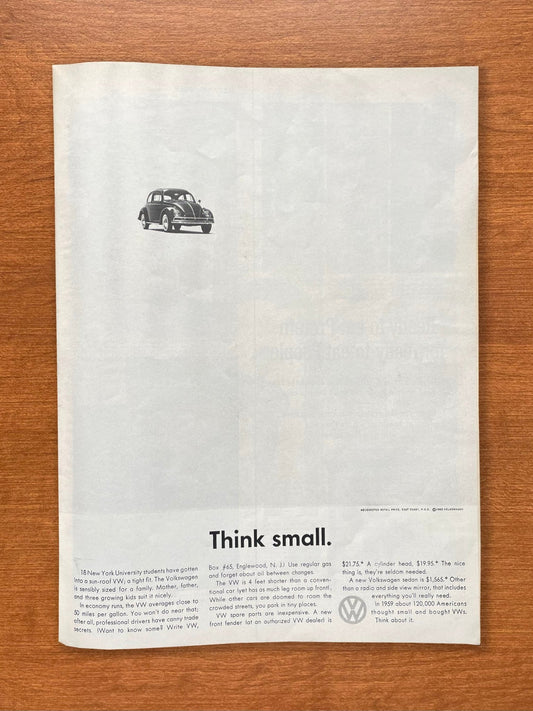 1960 Volkswagen VW Beetle "Think small." Advertisement