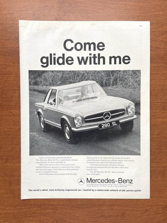 1968 Mercedes Benz 280 SL "Come glide with me" Advertisement