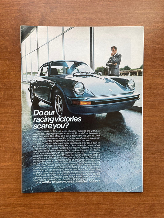 1975 Porsche "Do our racing victories scare you?" Advertisement