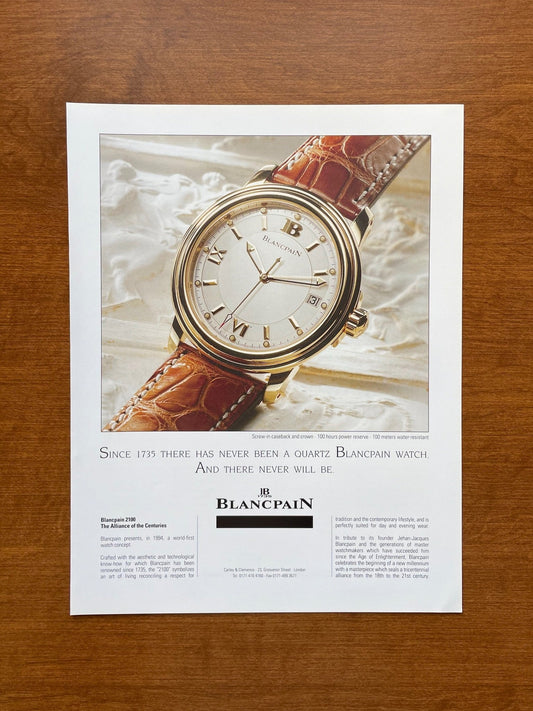 1996 Blancpain 2100 Wristwatch Advertisement