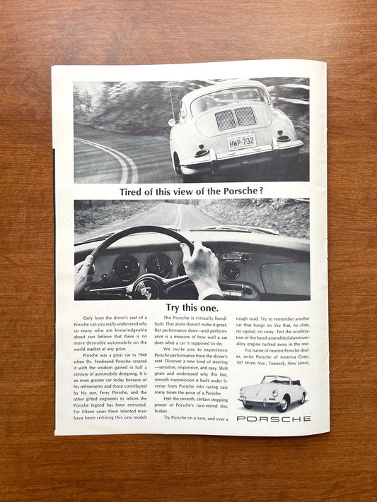 Vintage Porsche advertisement "Tired of this vew...?