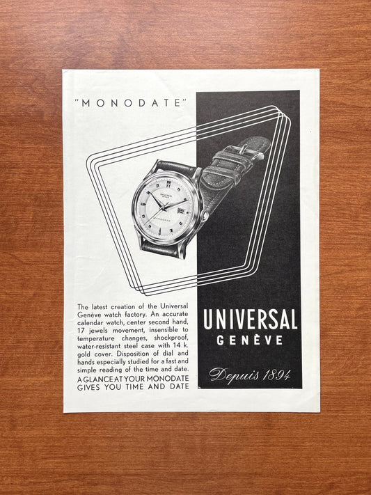 Vintage Universal Geneve Monodate Advertisement