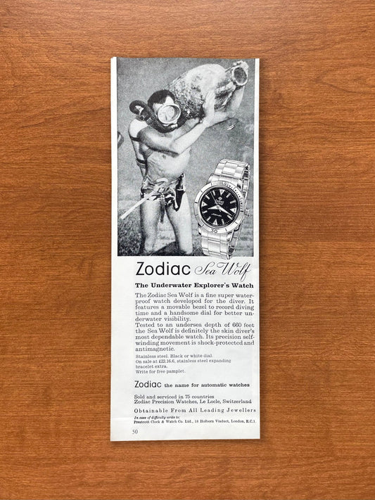 Vintage Zodiac Sea Wolf "Underwater Explorer's Watch" Advertisement