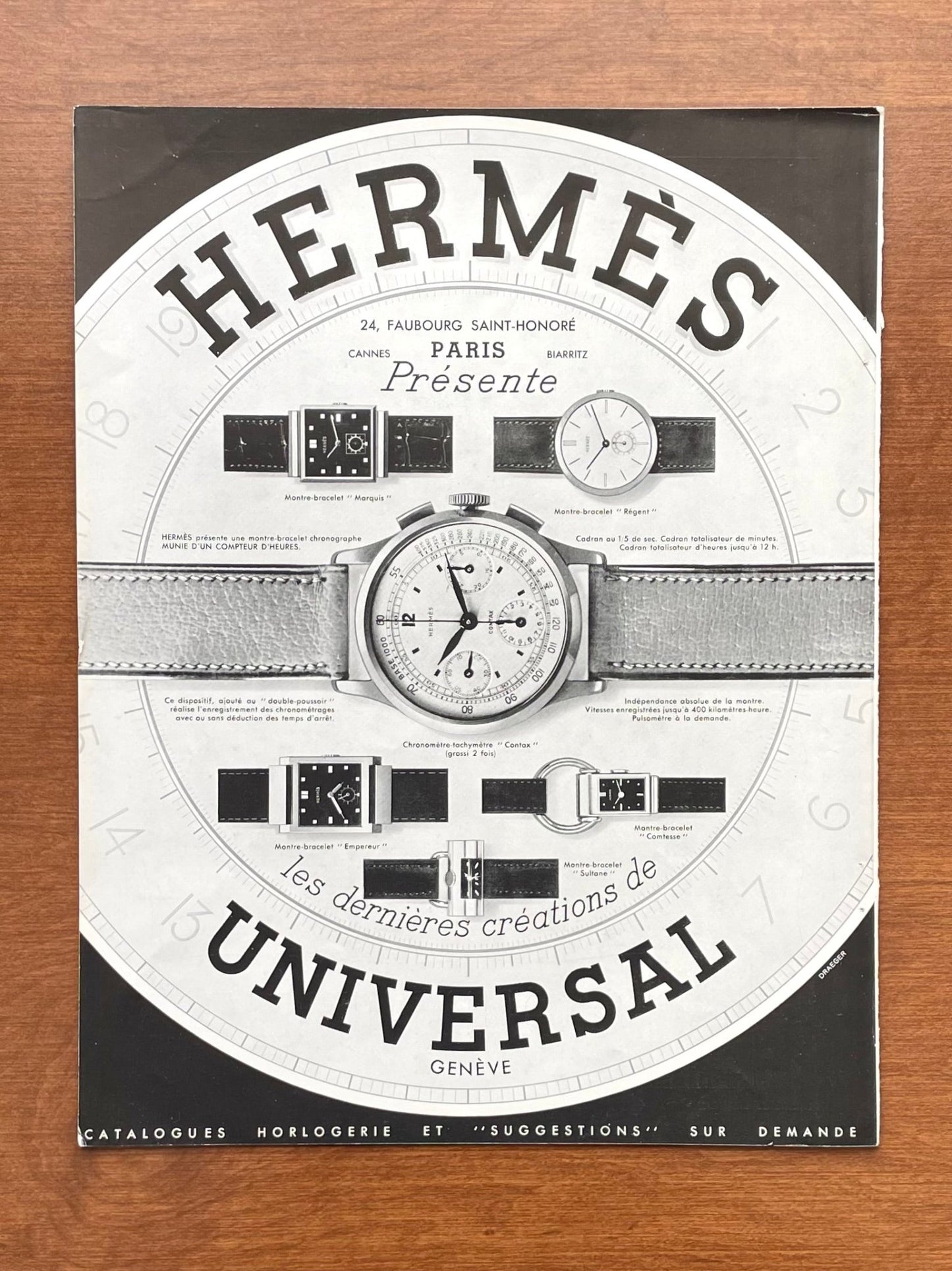 1938 Universal Geneve watches signed Hermes Advertisement