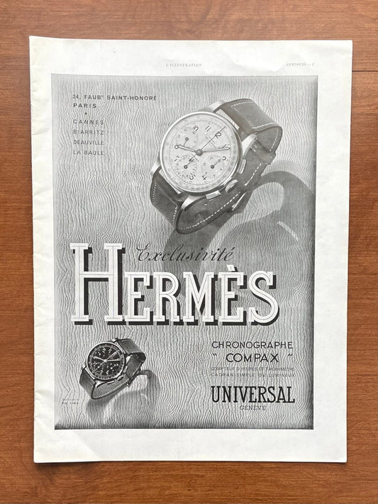1940 Universal Geneve Compax double - signed Hermes Advertisement