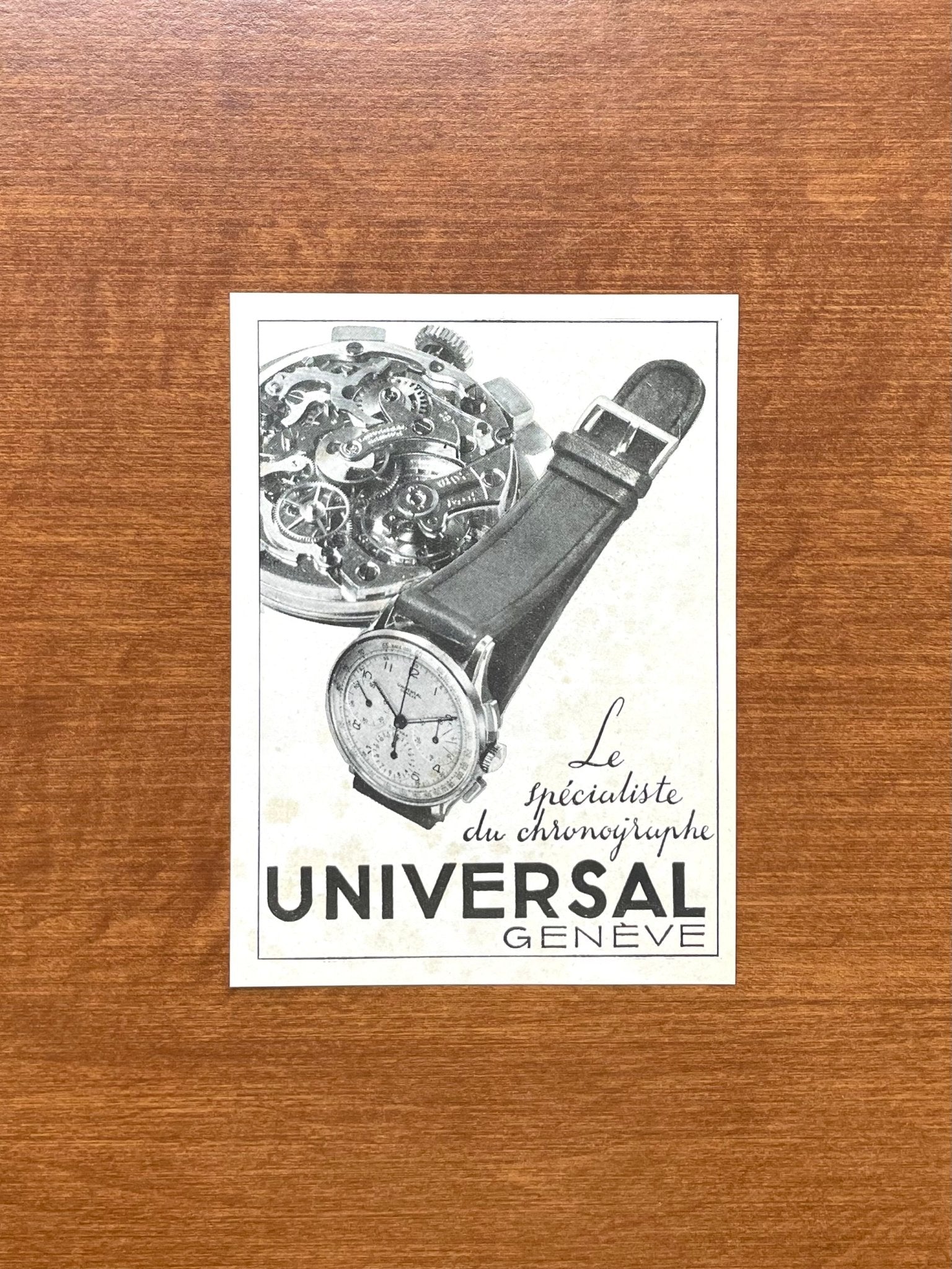 1942 Universal Geneve Compax "The Specialist..." Advertisement in French