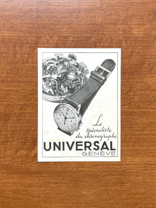 1942 Universal Geneve Compax "The Specialist..." Advertisement in French