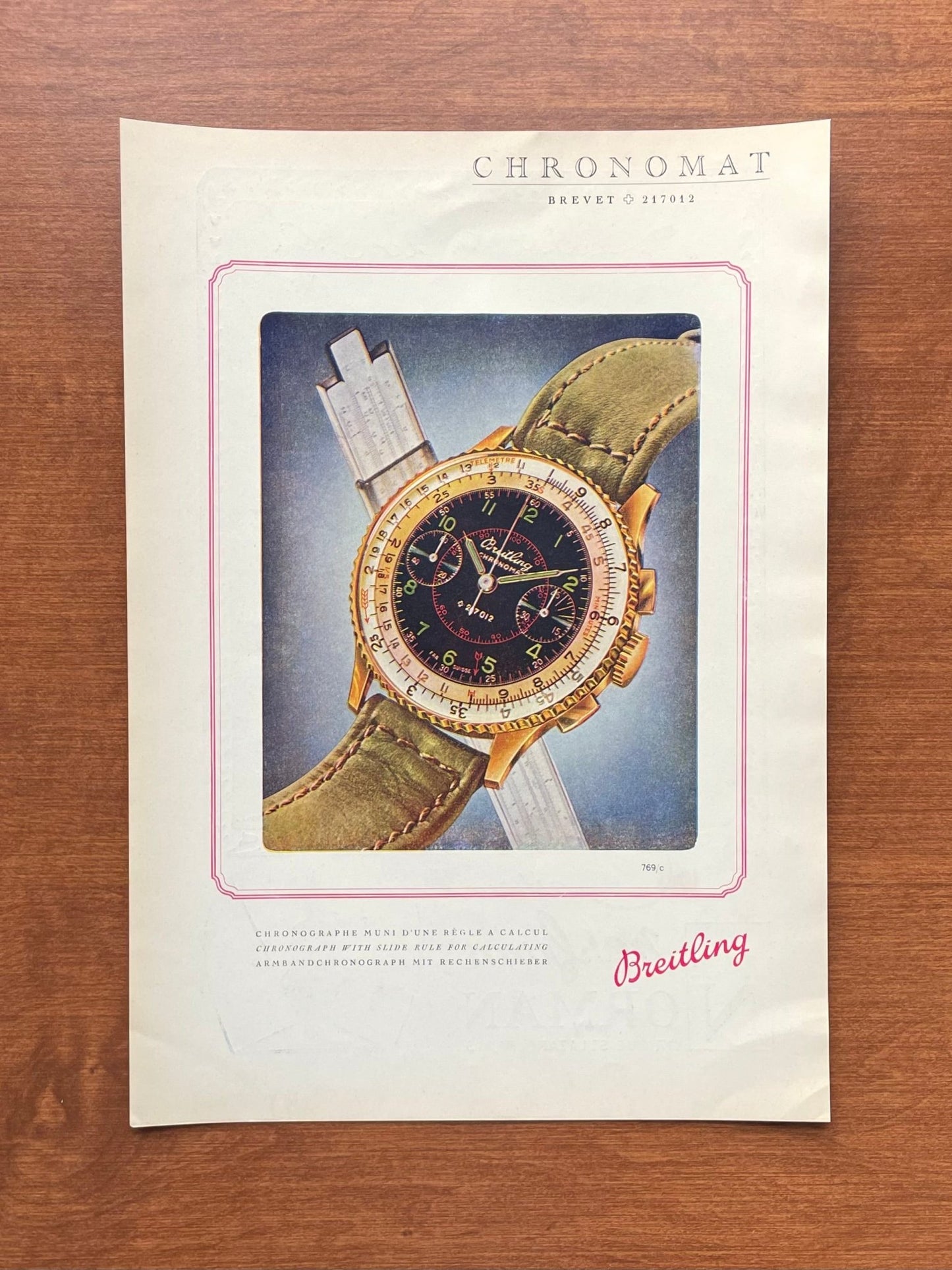 1946 Breitling Chronomat 217012 Ref. 769 w/ Slide Rule Advertisement