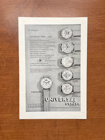 1947 Universal Geneve Chronographs and Calendars Advertisement
