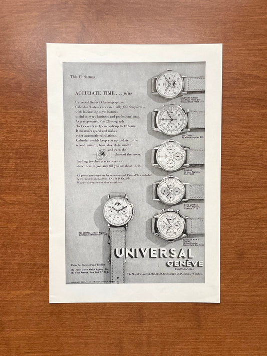 1947 Universal Geneve Chronographs and Calendars Advertisement