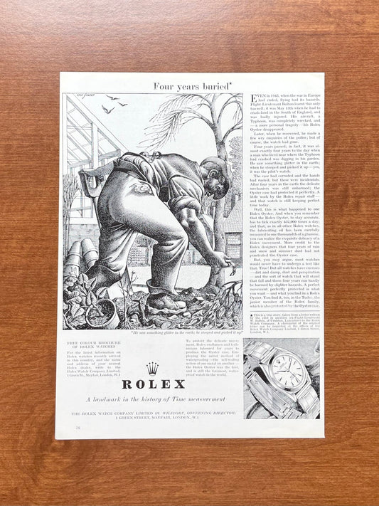 1954 Rolex Oyster Perpetual "Four years buried" Eric Fraser Art Advertisement