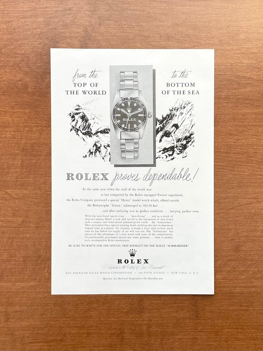 1954 Rolex Submariner "Top of the World... Bottom of the Sea" Advertisement