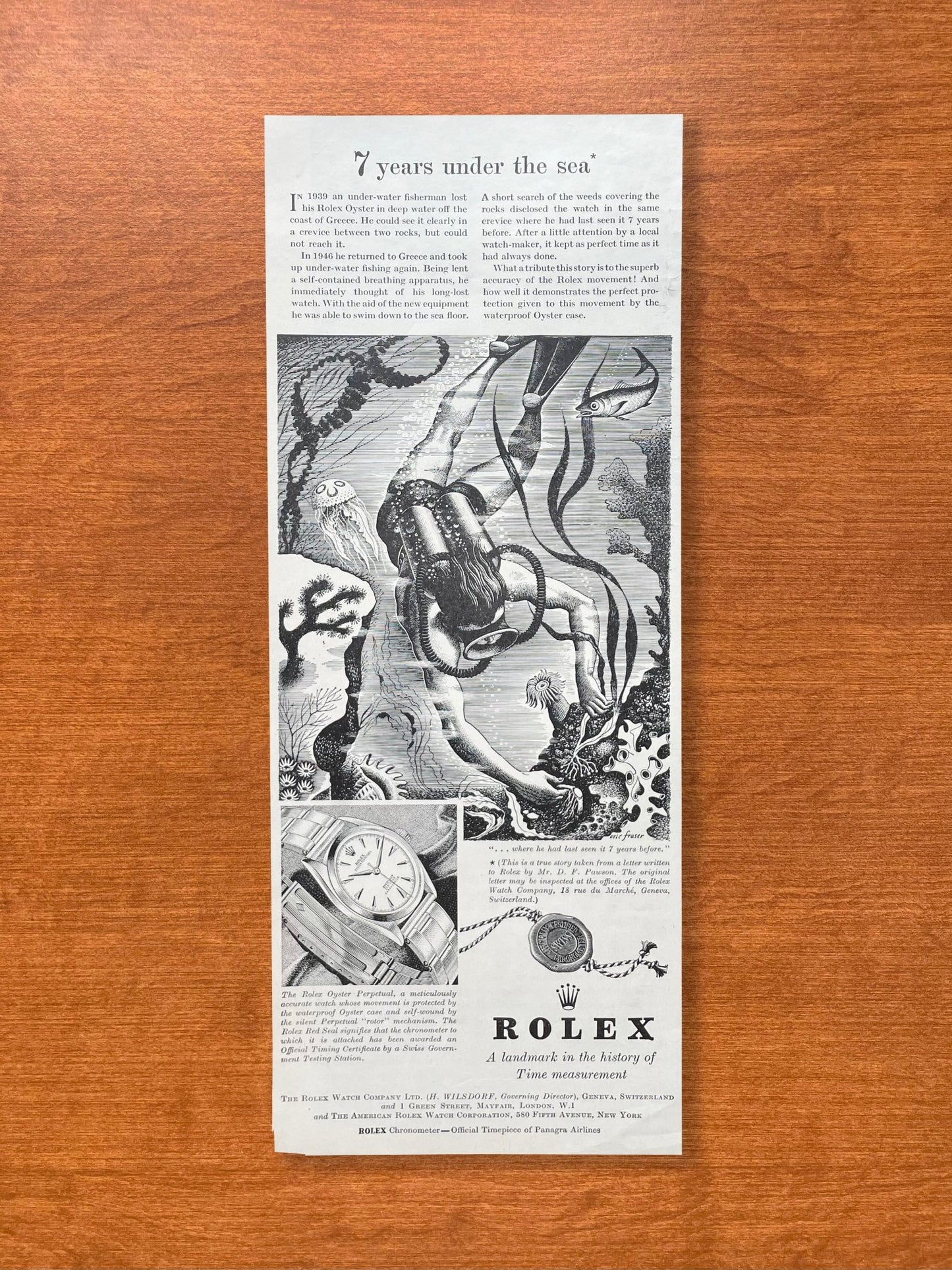 1955 Rolex Oyster Perpetual "7 years under the sea" Advertisement