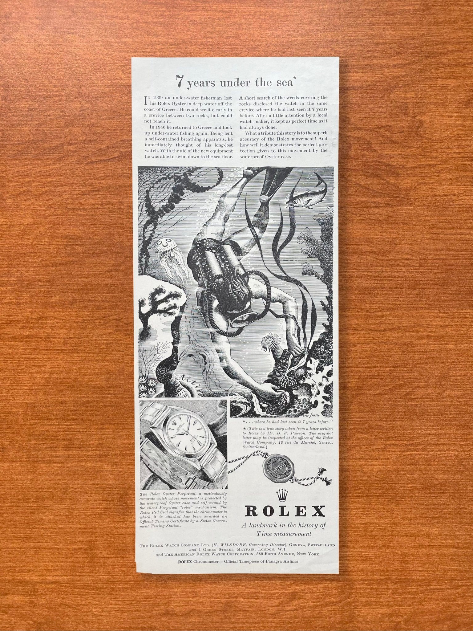1955 Rolex Oyster Perpetual "7 years under the sea" Advertisement