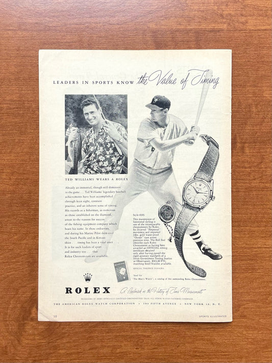 1955 Rolex Oyster Perpetual Ref. 6585 feat. Ted Williams Advertisement