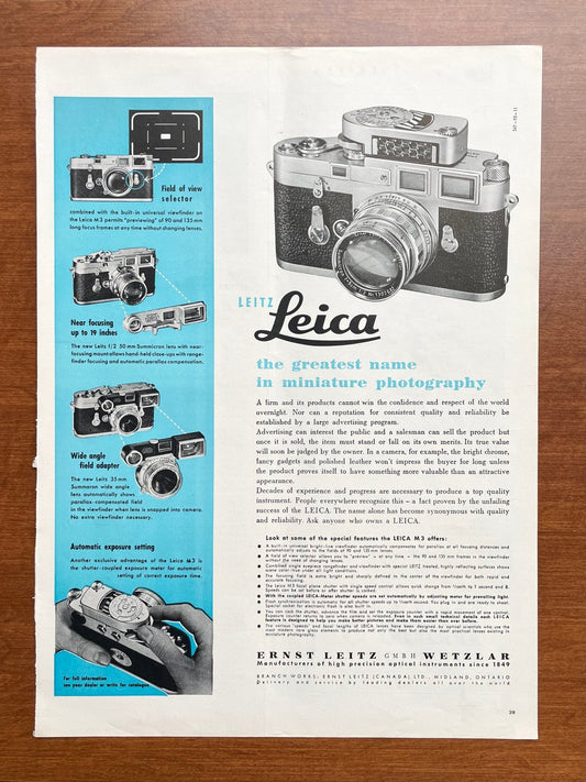 1956 Leica M3 "greatest name in miniature photography" Advertisement