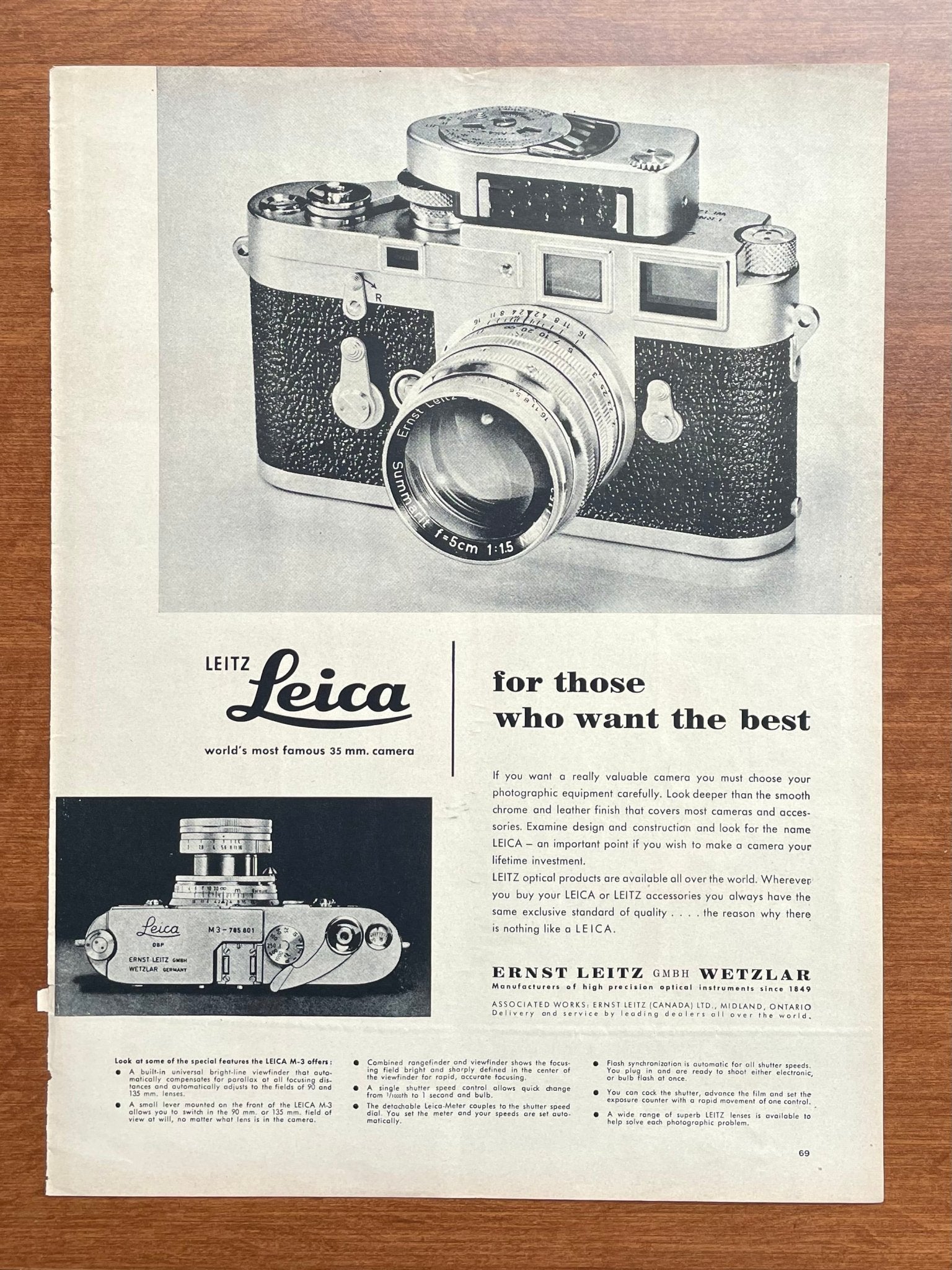1956 Leica M3 "those who want the best" Advertisement
