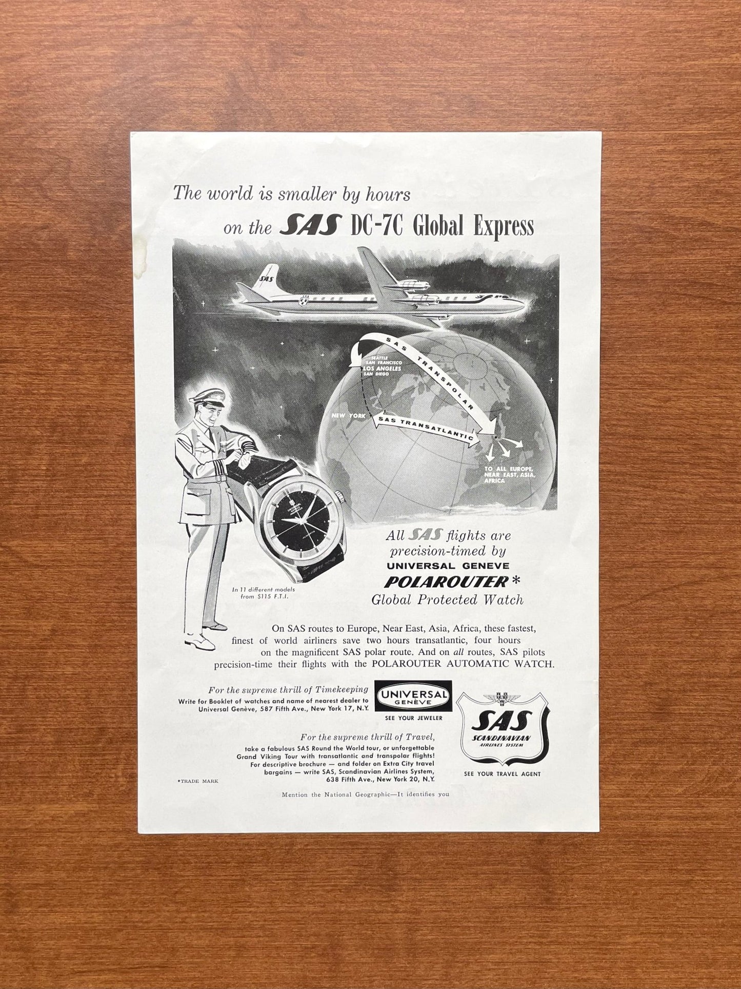1956 Universal Geneve Polarouter "SAS DC - 7C" Advertisement