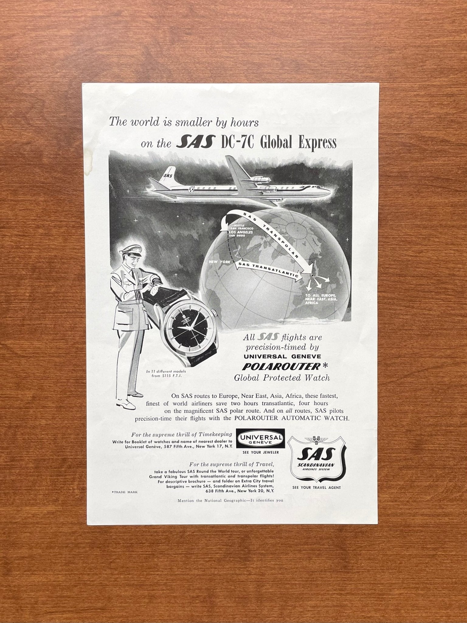 1956 Universal Geneve Polarouter "SAS DC - 7C" Advertisement