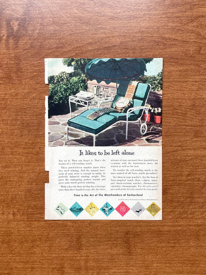 1956 Watchmakers of Switzerland "likes to be left alone" Advertisement