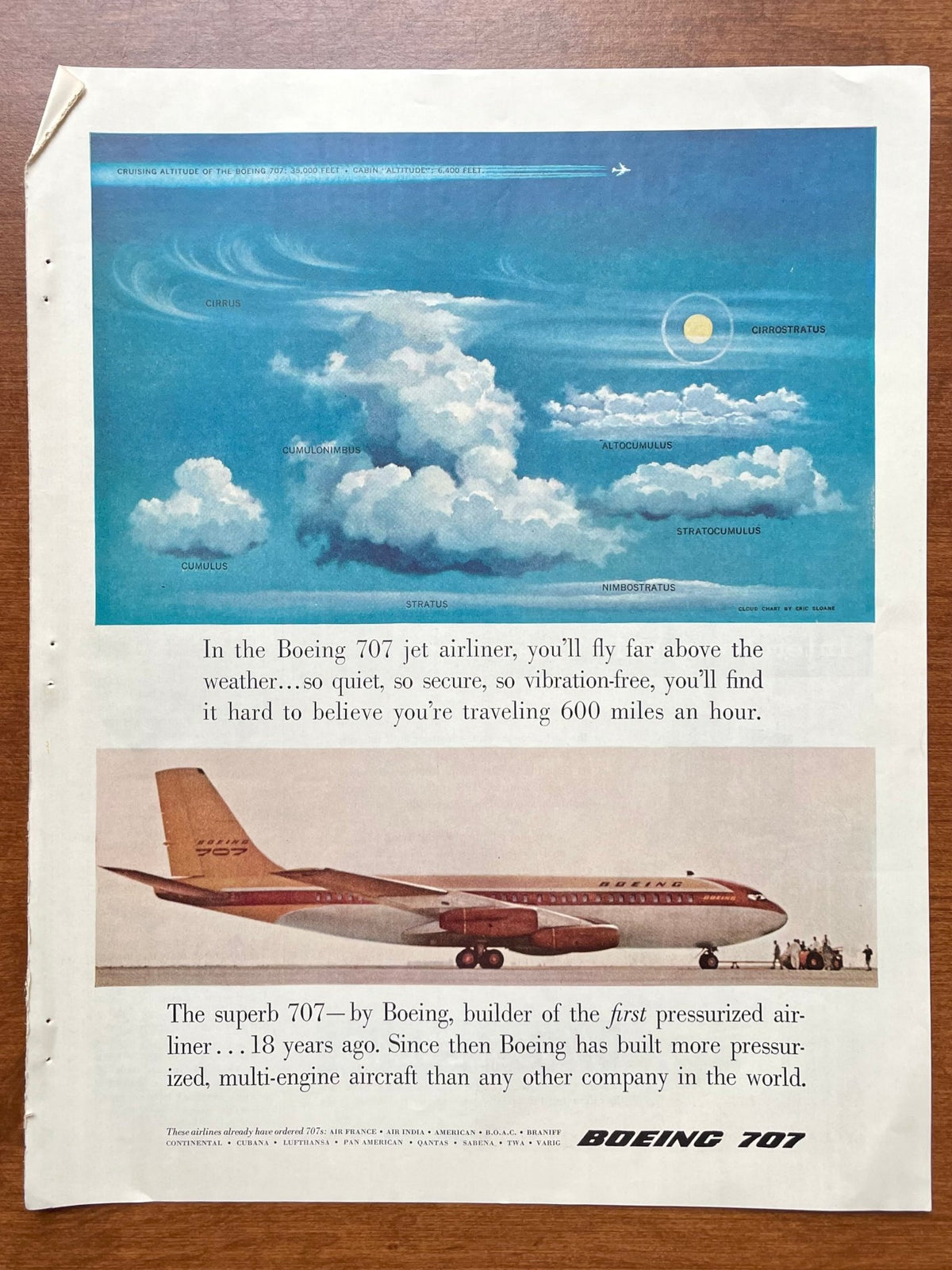 1957 Boeing 707 "...far above the weather" Advertisement