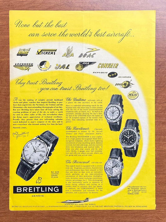 1957 Breitling with Airline Logos feat. Navitimer and Chronomat Advertisement