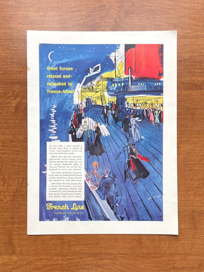 1957 French Line "Greet Europe relaxed and refreshed" Advertisement