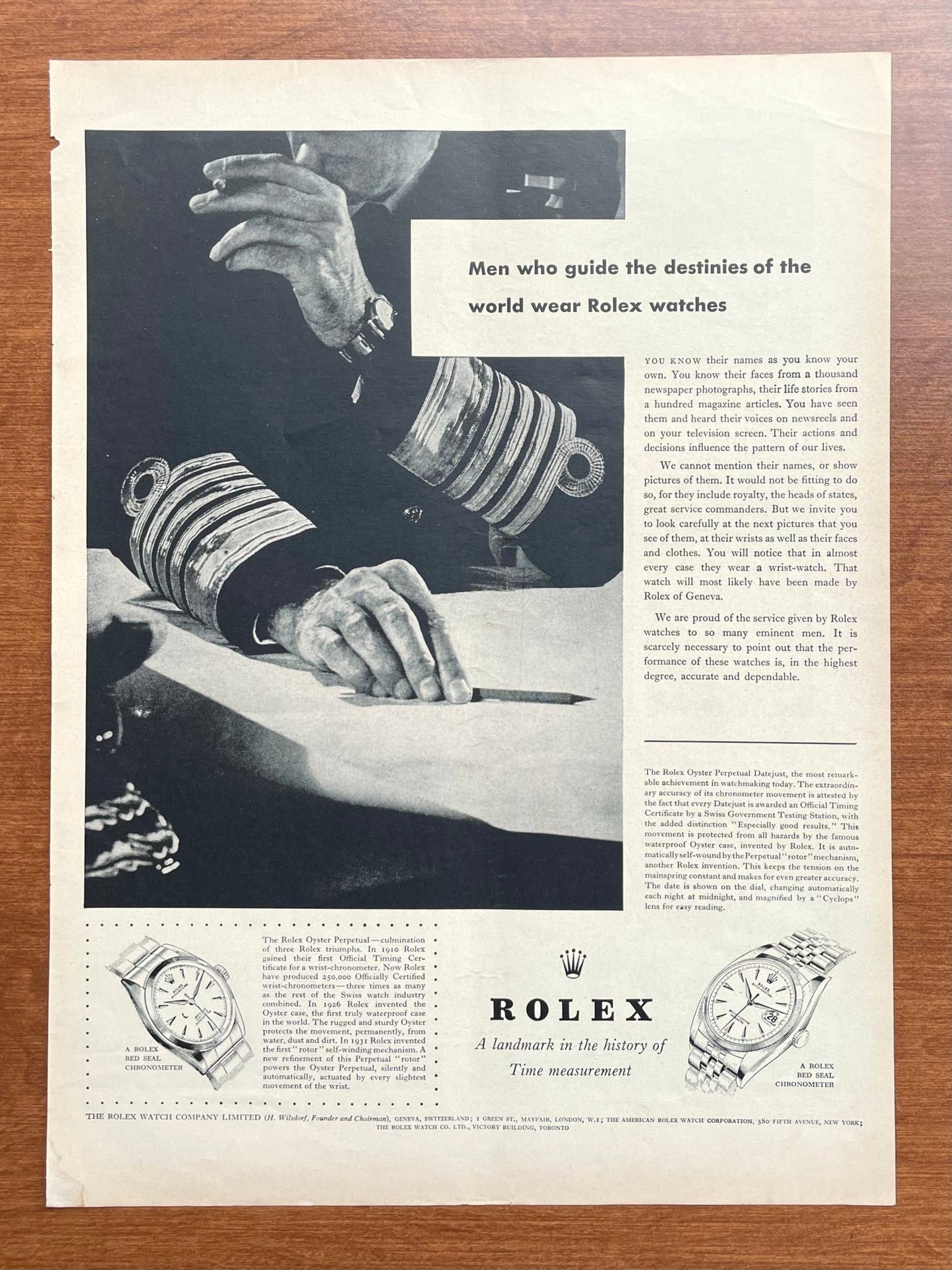 1957 Rolex Datejust "Men who guide the destinies of the world..." Advertisement