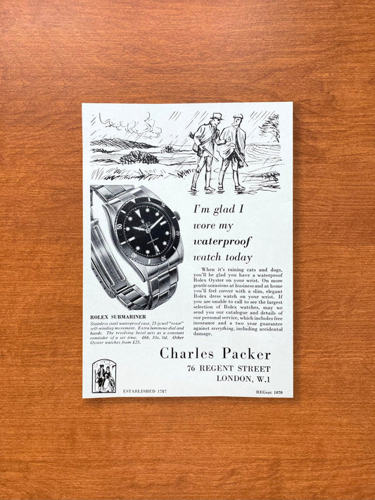 1957 Rolex Submariner Ref. 6204 "glad I wore my waterproof watch..." Advertisement