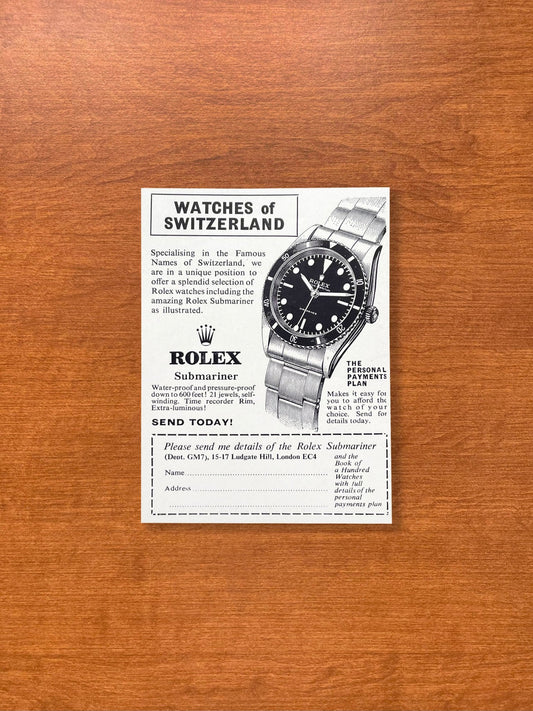 1957 Rolex Submariner Ref. 6204 Watches of Switzerland Advertisement