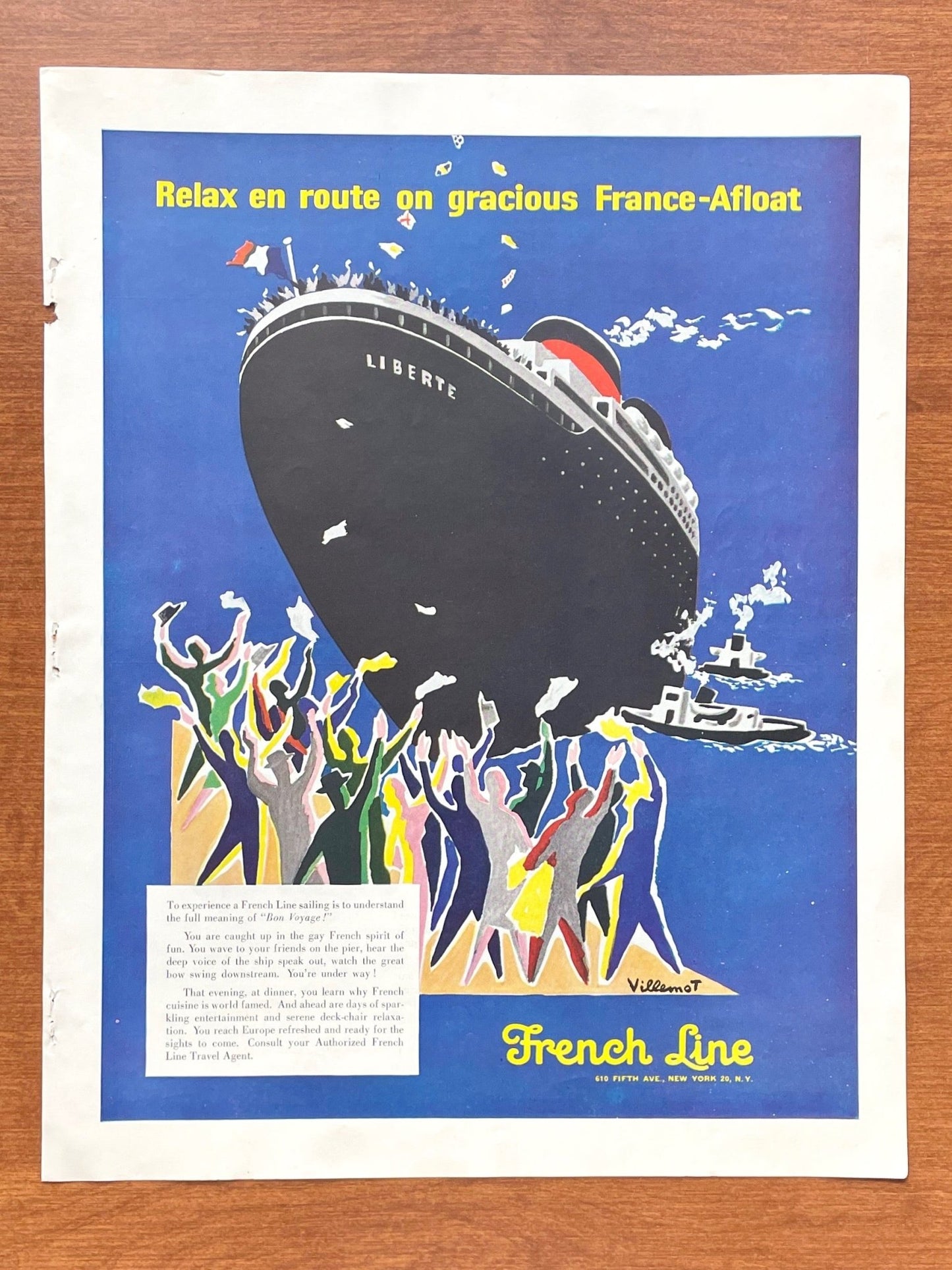 1958 French Line "Relax en route" Advertisement