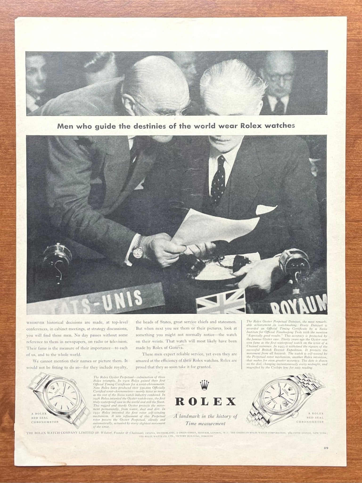 1958 Rolex Datejust "Men who guide the destinies of the world..." Advertisement