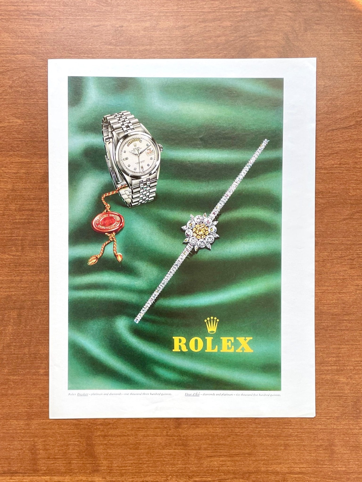 1958 Rolex Day Date Ref. 1802 in Platinum Advertisement | Ad Patina