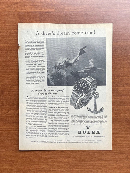 1958 Rolex Submariner Ref. 6204 "diver's dream" Advertisement