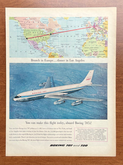 1959 Boeing 707 "Brunch in Europe...dinner in Los Angeles" Advertisement