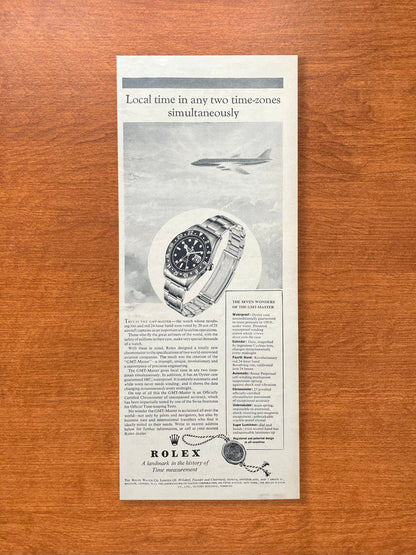 1959 Rolex GMT Master Ref. 6542 "The Seven Wonders" Advertisement