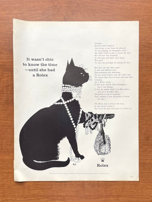 1959 Rolex "it wasn't chic to know the time..." feat. cat wearing jewelry Advertisement