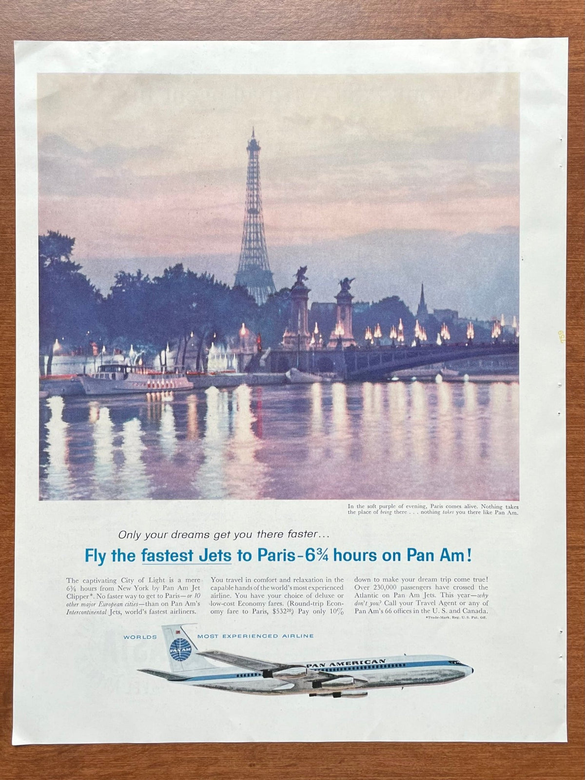 1960 Pan Am "Fastest Jets to Paris" Advertisement