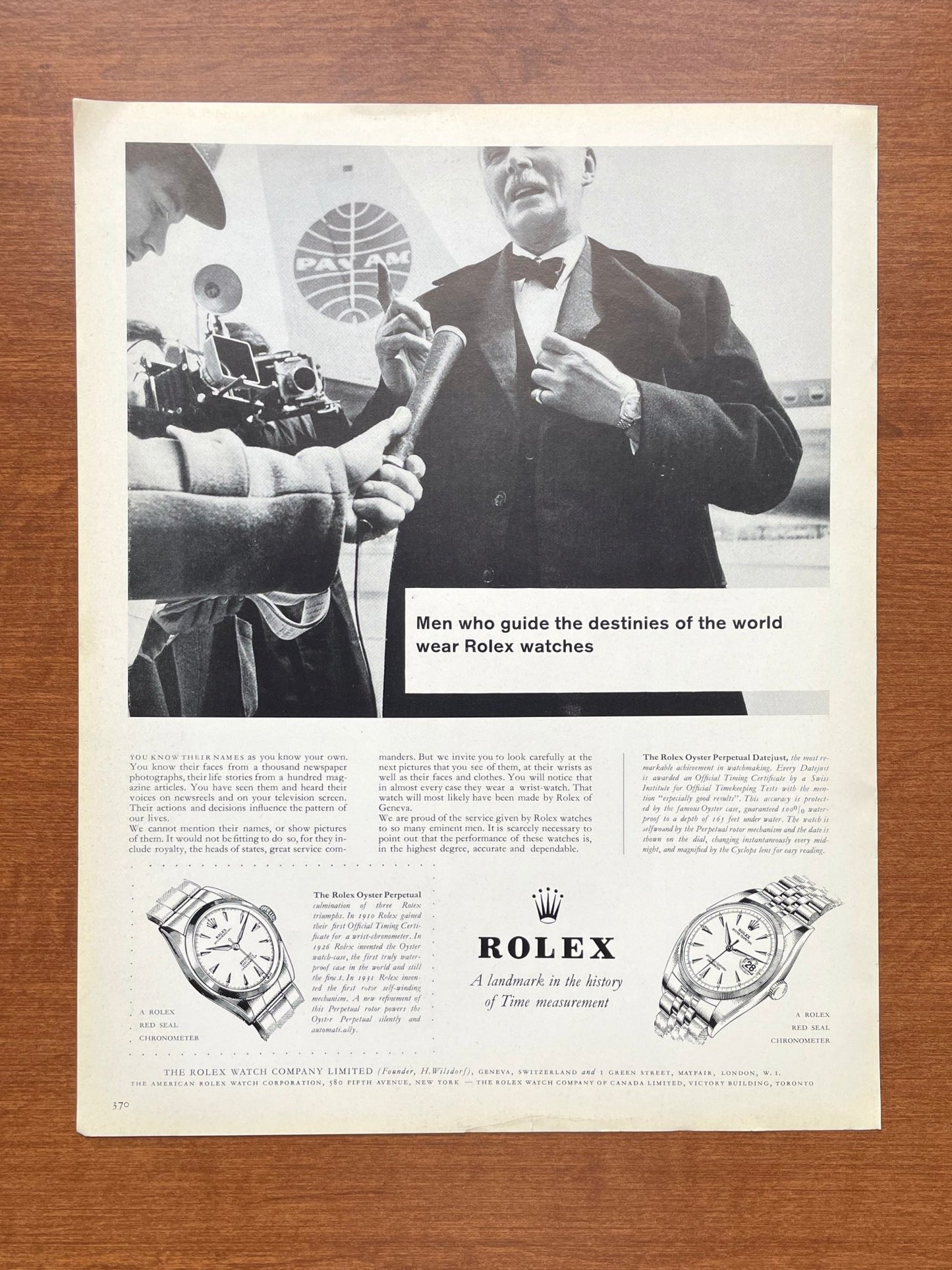 1960 Rolex Datejust "Men who guide the destinies..." feat. Pan Am Advertisement