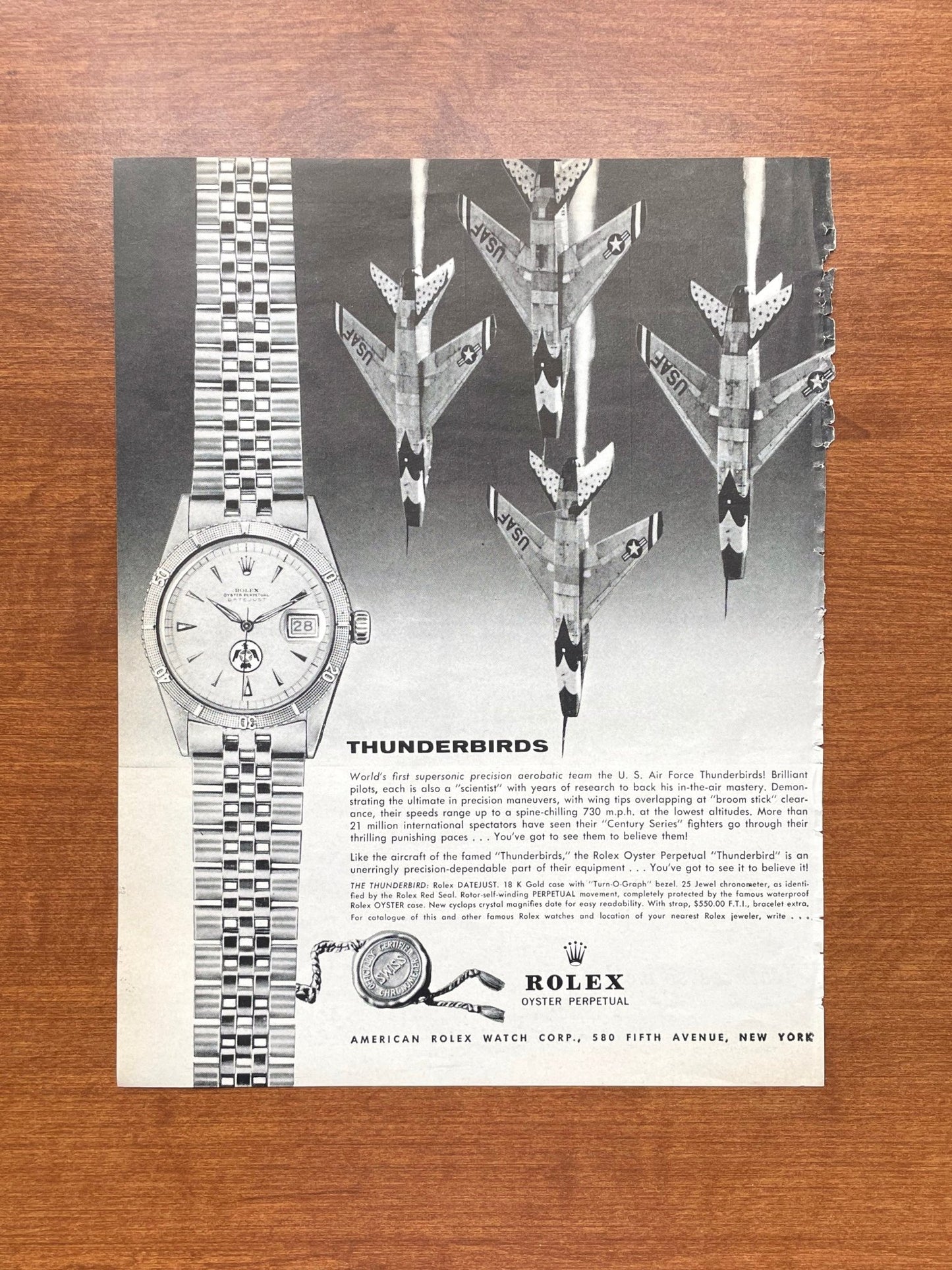 1960 Rolex Datejust "Thunderbirds" Advertisement