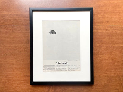 1960 Volkswagen VW Beetle / Bug "Think small." Advertisement in Black Wood Frame
