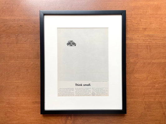 1960 Volkswagen VW Beetle / Bug "Think small." Advertisement in Black Wood Frame