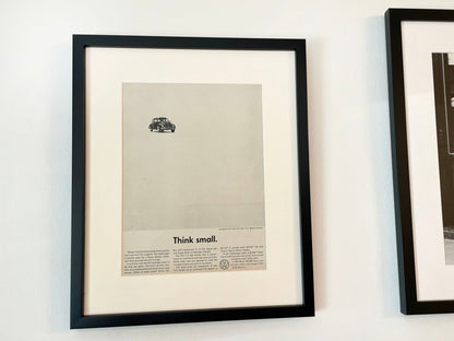 1960 Volkswagen VW Beetle / Bug "Think small." Advertisement in Black Wood Frame