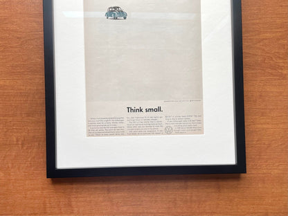 1960 Volkswagen VW Beetle / Bug "Think small." Advertisement in Black Wood Frame